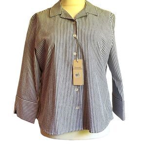 0166 Faconnable Seersucker Striped Button Down Shirt Size L Blouse NWT